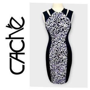 Cache Abstract Animal Print Bodycon Sheath Dress Sz 10 Sexy Glam Y2K Mob Wife